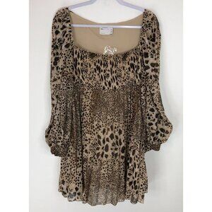 ASOS Women Petite Square Neck Pleated Mini Skater Dress leopard Size 10P New